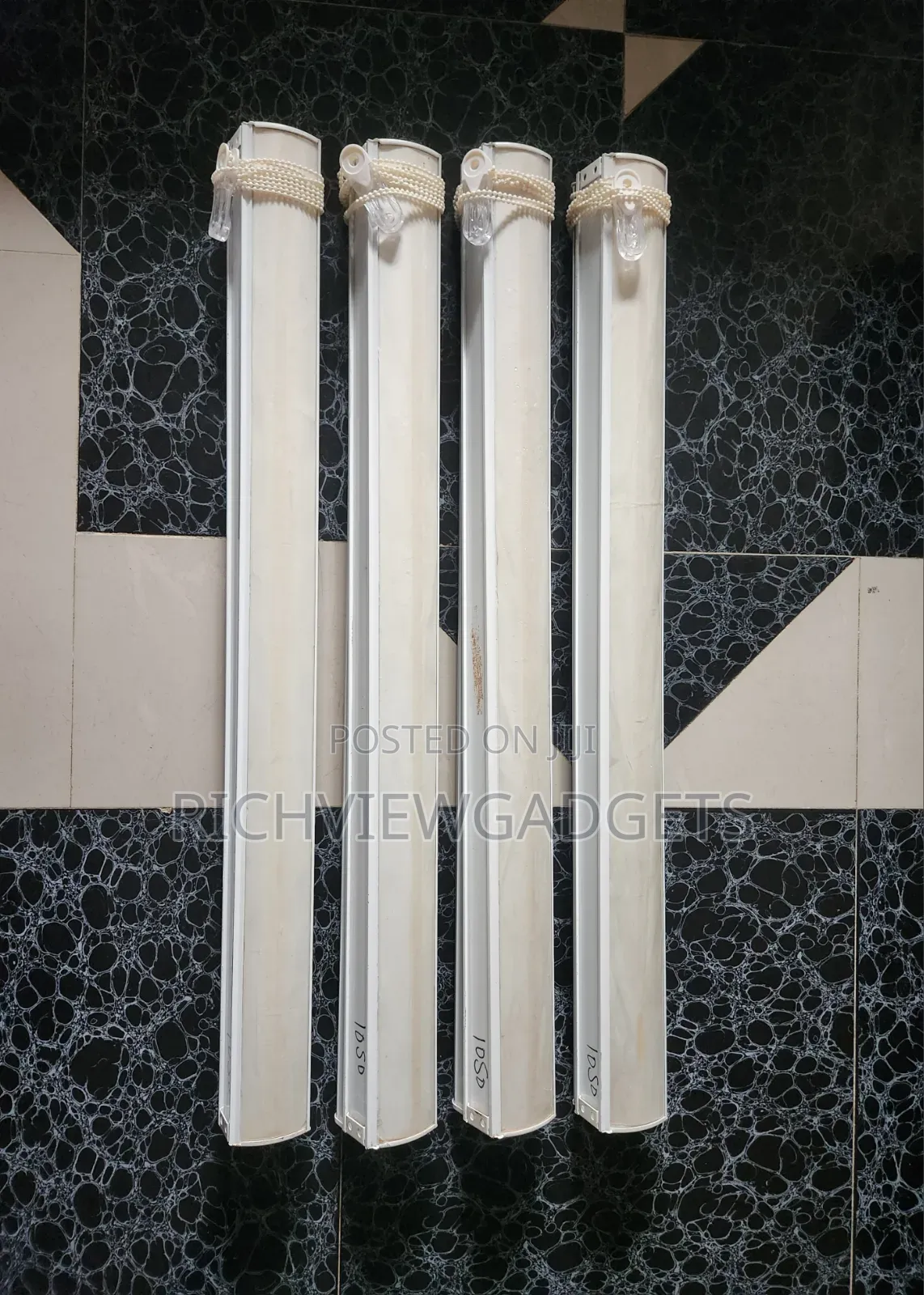 Used Clean Windows Blind, Grey and White, 40" Width, 65" Length.