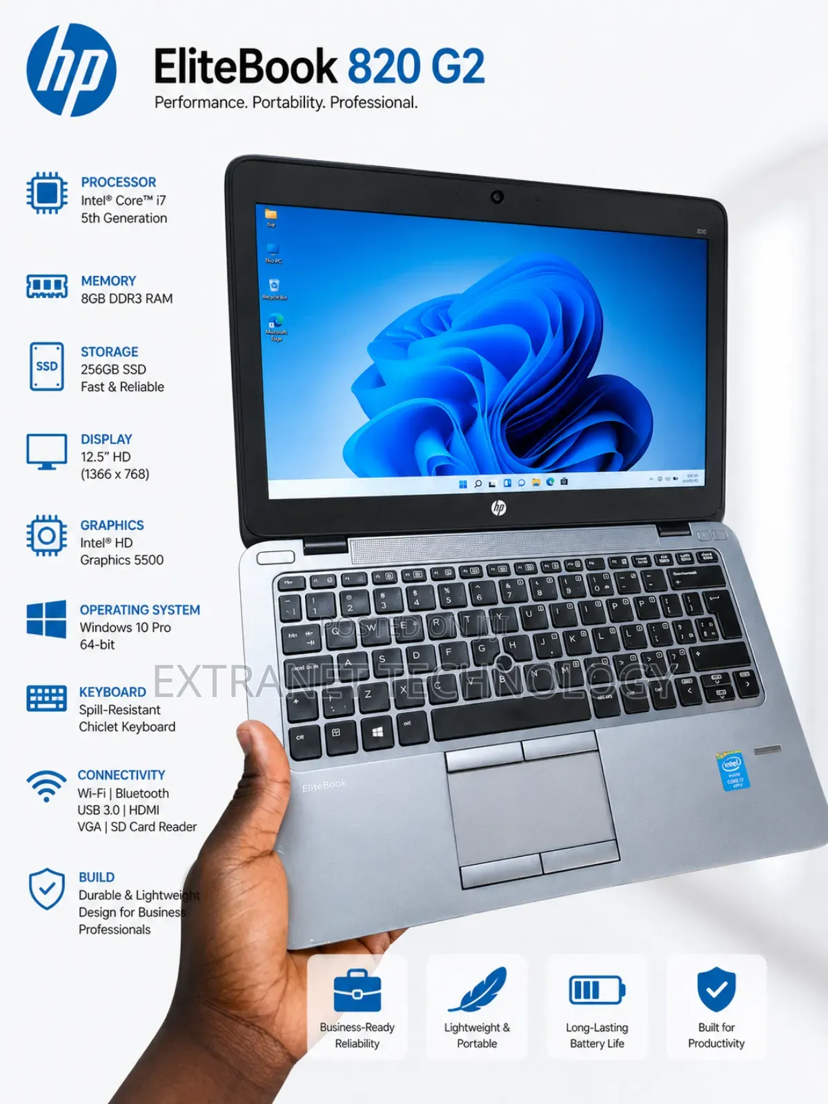 Laptop HP EliteBook 820 G2 8GB Intel Core i7 SSD 256GB