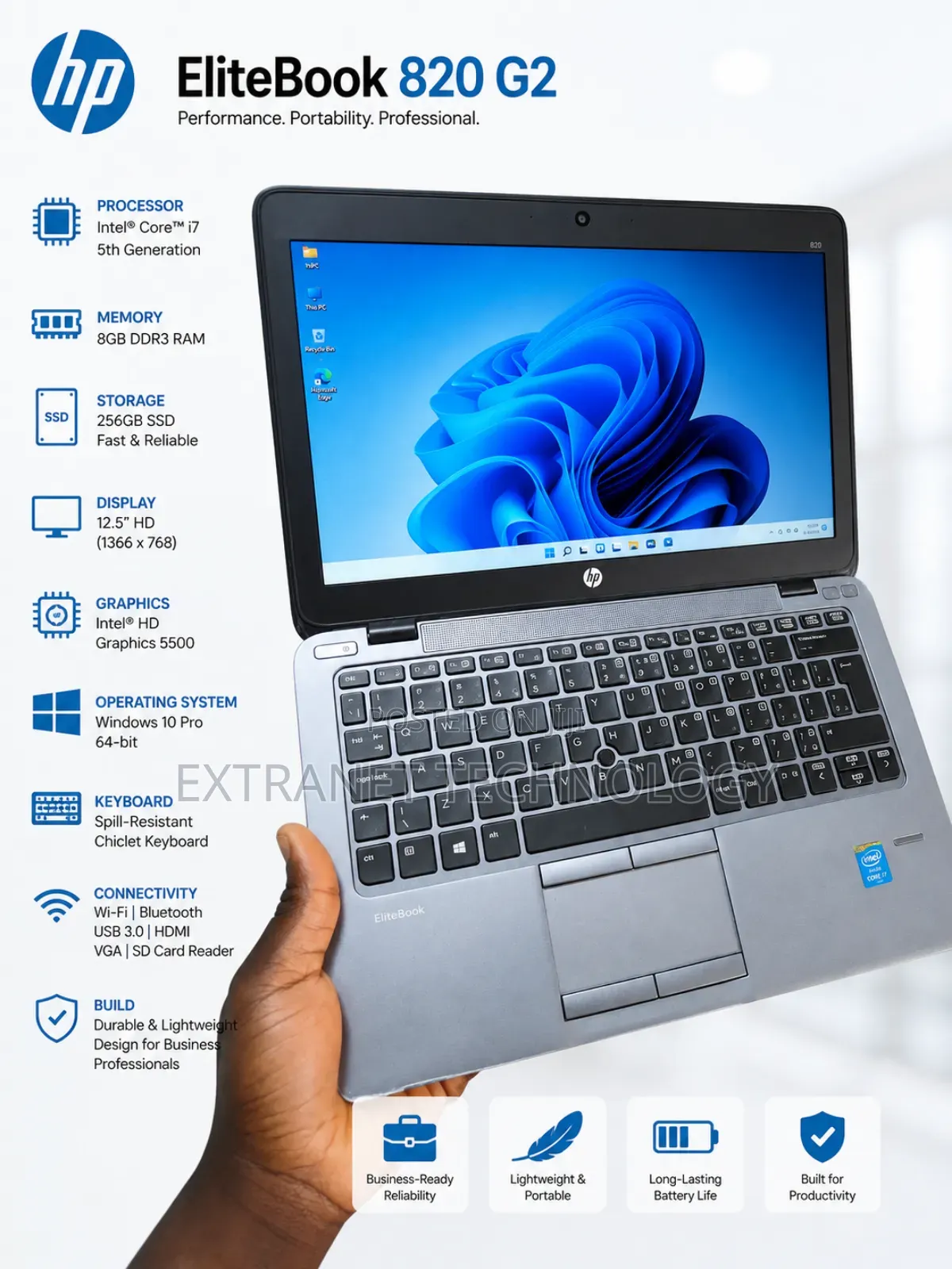 Laptop HP EliteBook 820 G2 8GB Intel Core i7 SSD 256GB