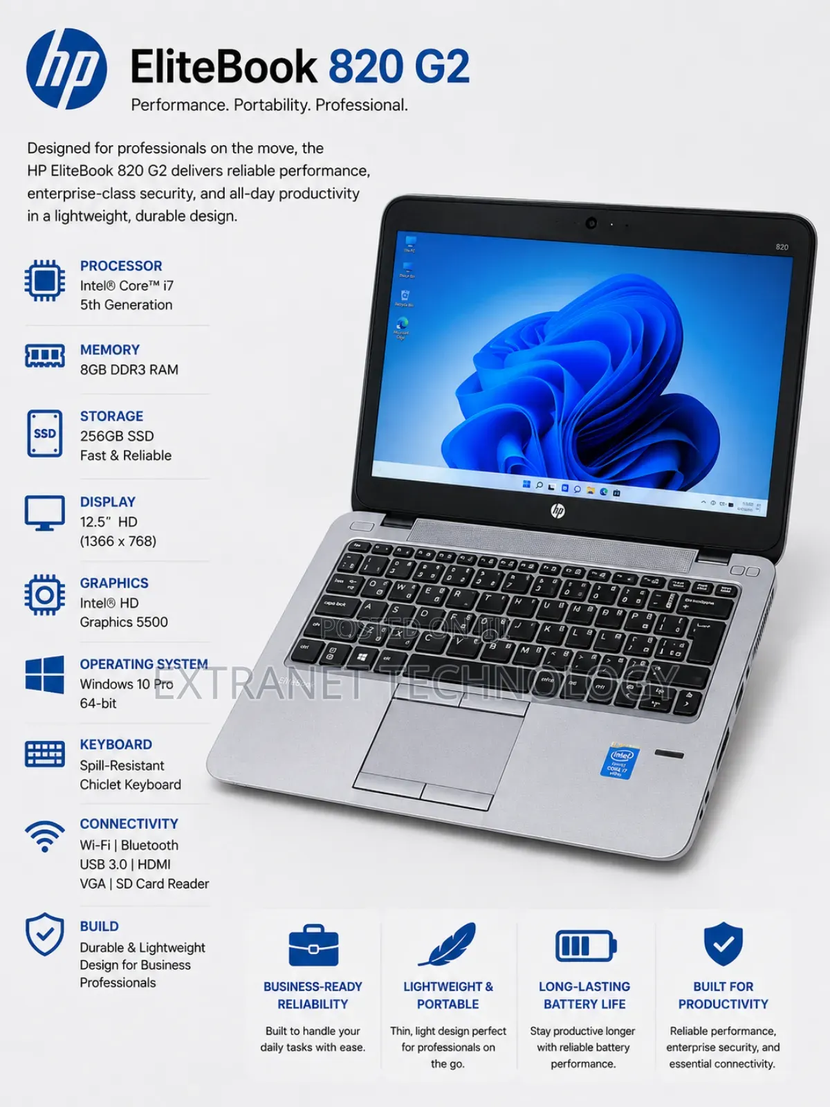 Laptop HP EliteBook 820 G2 8GB Intel Core i7 SSD 256GB