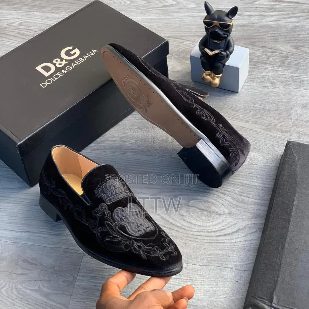 D&G Dolce & Gabbana Men’s Luxury Velvet Loafers  Premium Designer