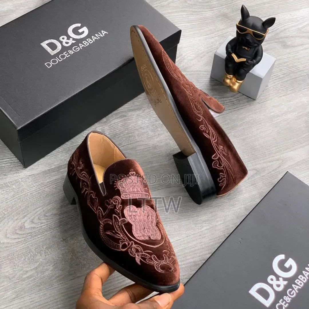 D&G Dolce & Gabbana Men’s Luxury Velvet Loafers  Premium Designer