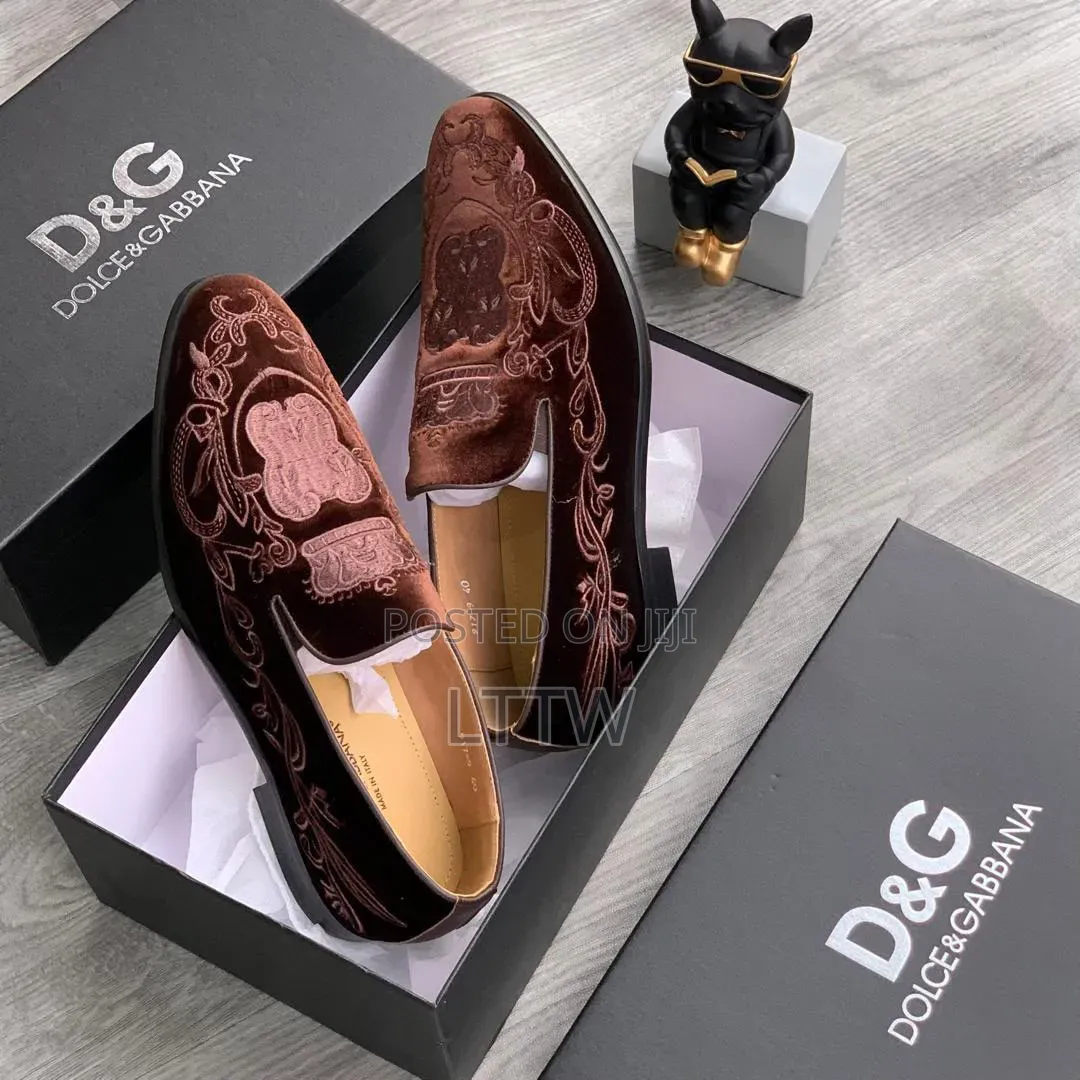 D&G Dolce & Gabbana Men’s Luxury Velvet Loafers  Premium Designer