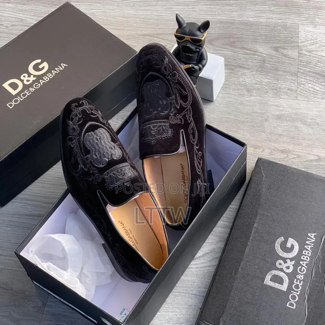 D&G Dolce & Gabbana Men’s Luxury Velvet Loafers  Premium Designer