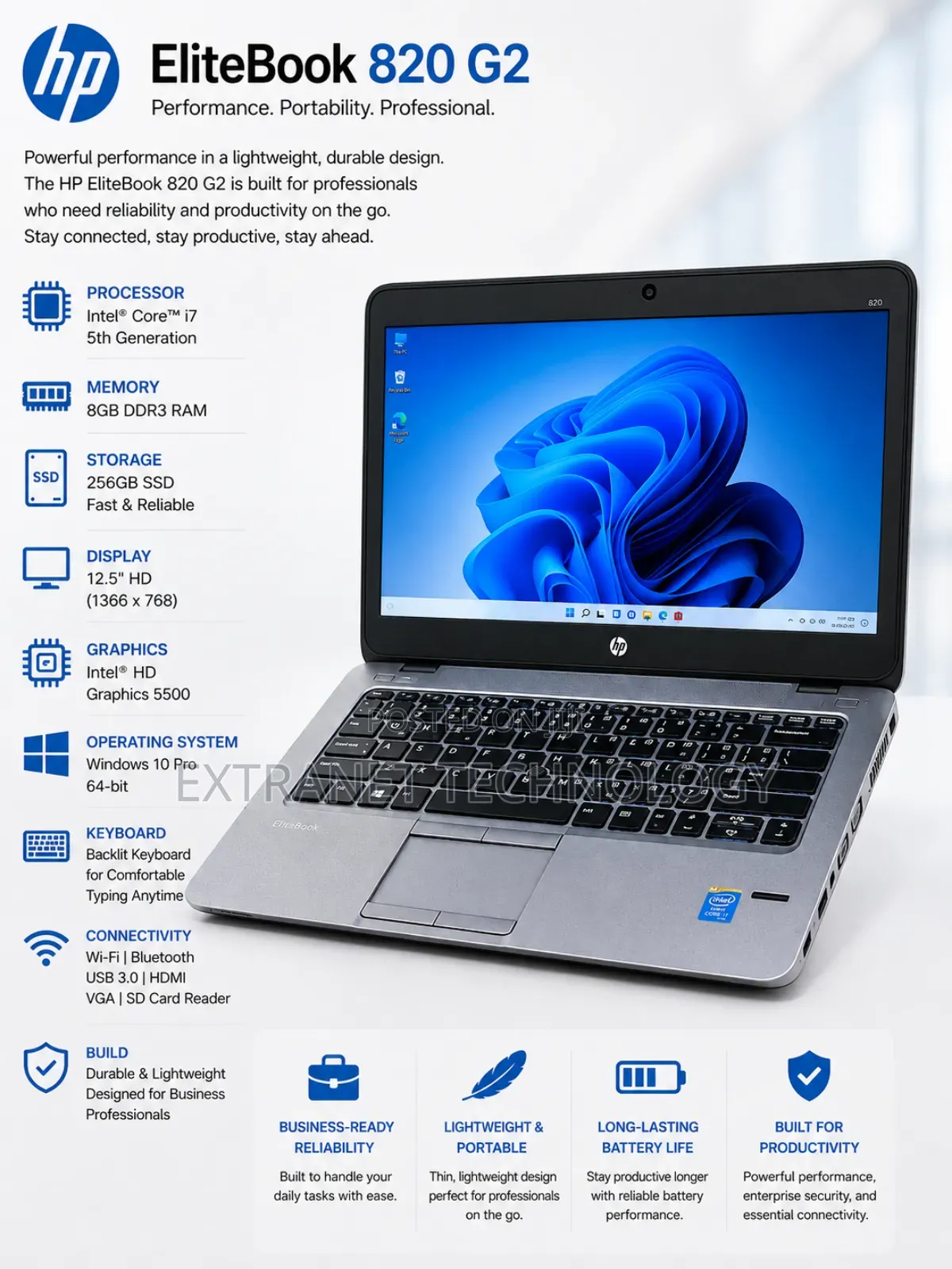 Laptop HP EliteBook 820 G2 8GB Intel Core i7 SSD 256GB