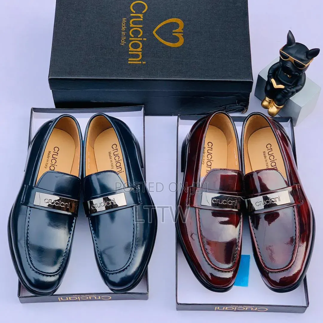CRUCIANI Men’s Loafers  Made in Italy Premium Leather  Navy &Burgundy