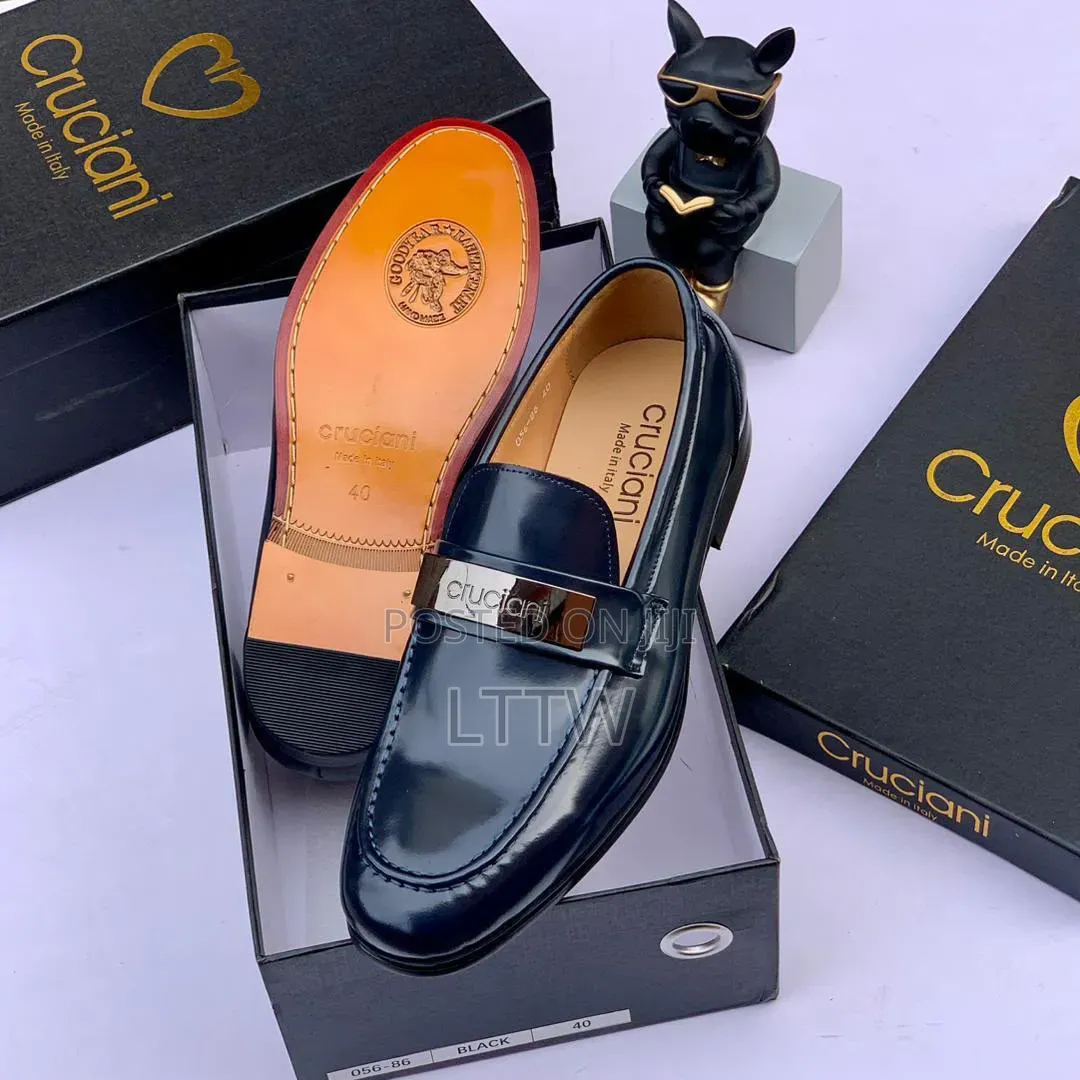 CRUCIANI Men’s Loafers  Made in Italy Premium Leather  Navy &Burgundy