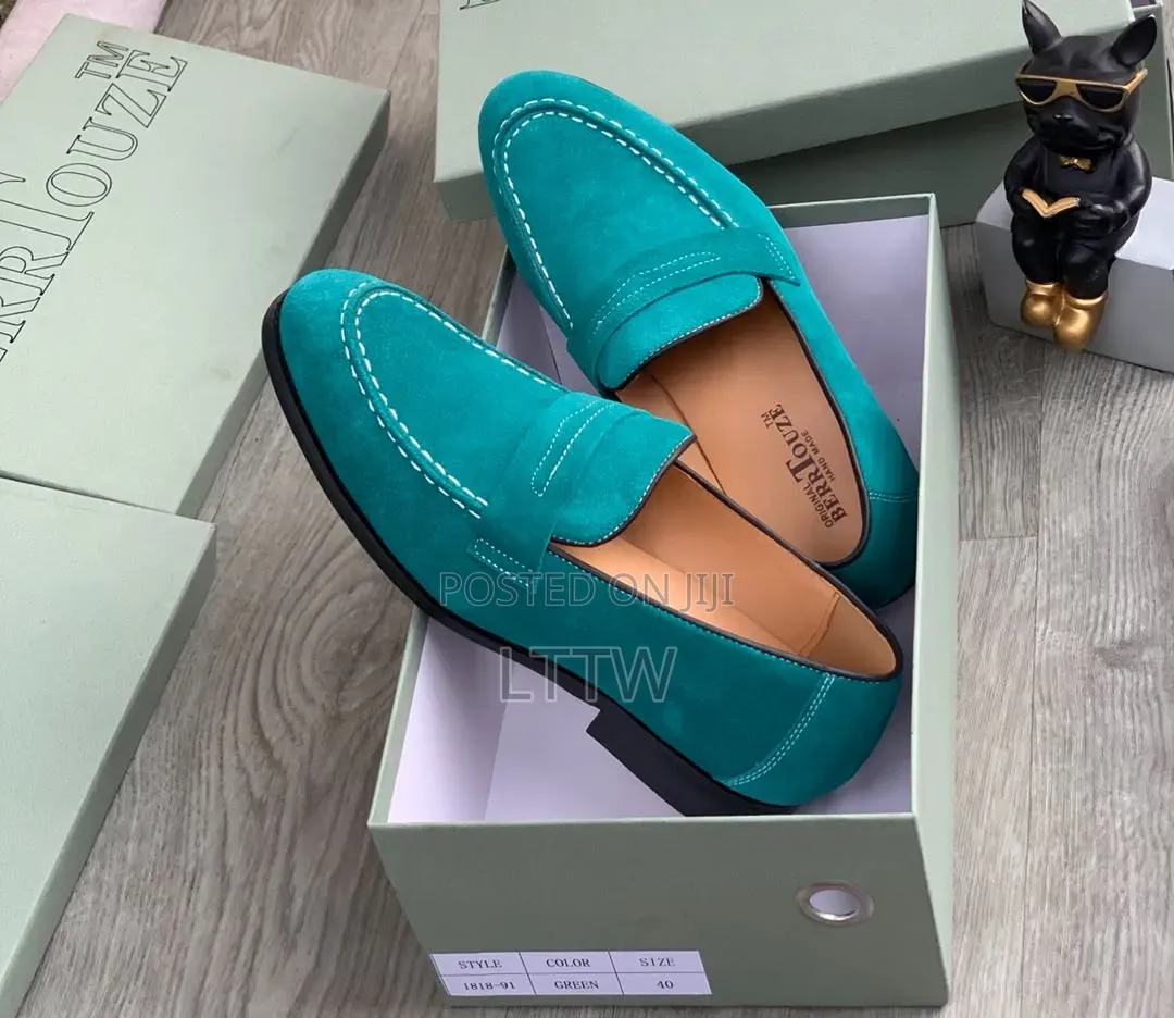 PIERRE LOU... Men’s Loafers Made in Italy Premium Suede Green