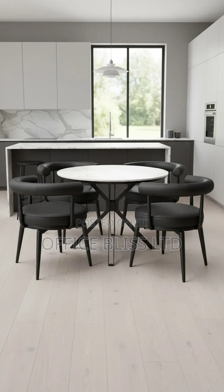 A Set of Marble Dinning  Table  & 360 Rotating  Dinning  Chair