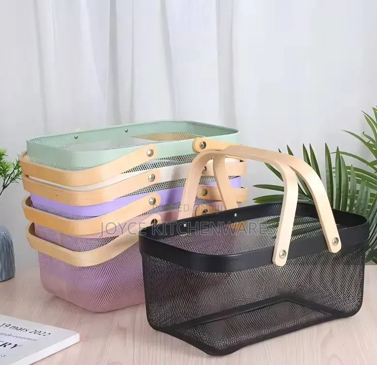 Storage Basket With Wooden Handle