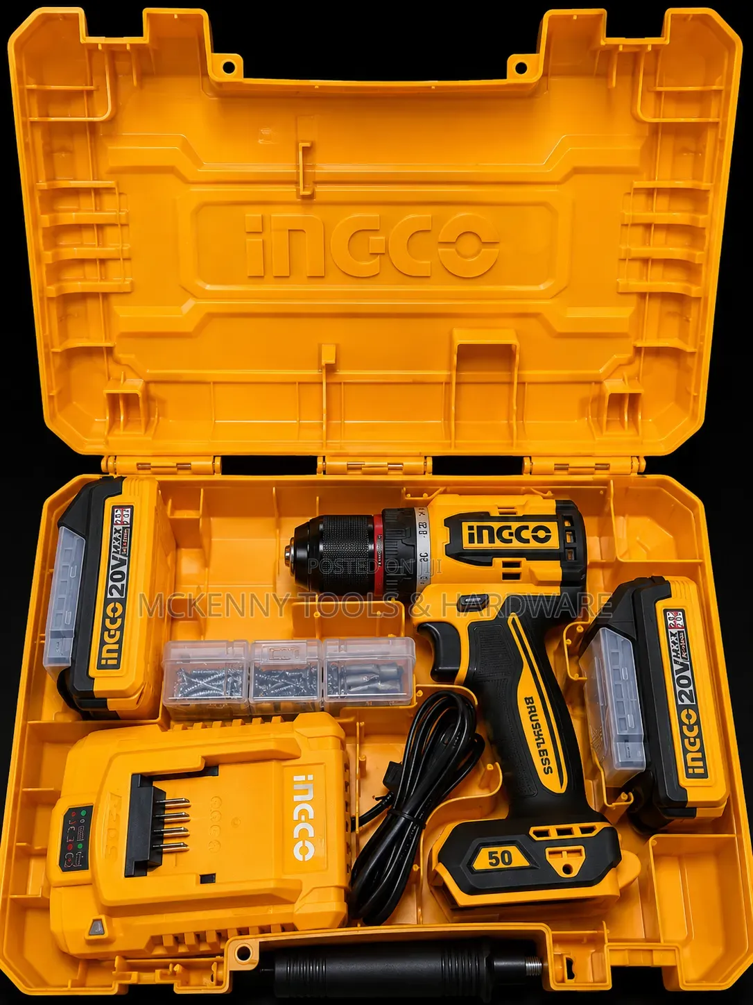 INGCO 20V Brushless Cordless Impact Drill Kit (Complete Set + 2 Batry