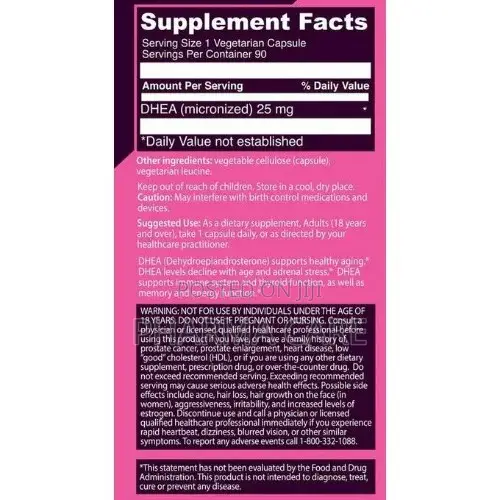 Dhea Dehydroepiandrosterone 25mg 90 Capsules