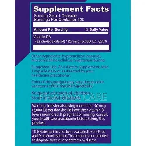 High Potency Vitamin D3 5,000 Iu -120 Capsules