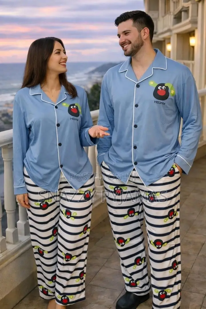 Premium Unisex Couples Pyjamas Set – Long Sleeve Cartoon Sleepwear