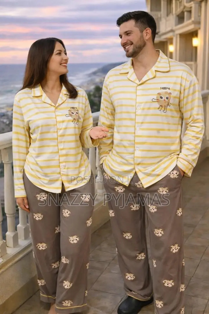 Premium Unisex Couples Pyjamas Set – Long Sleeve Cartoon Sleepwear