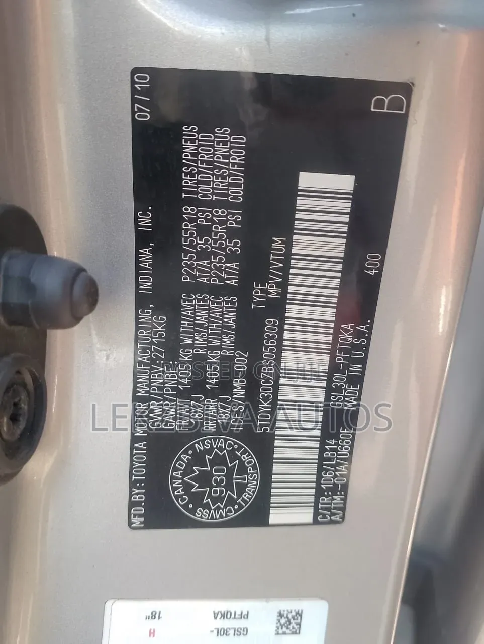 Toyota Sienna XLE 7 Passenger 2012 Silver