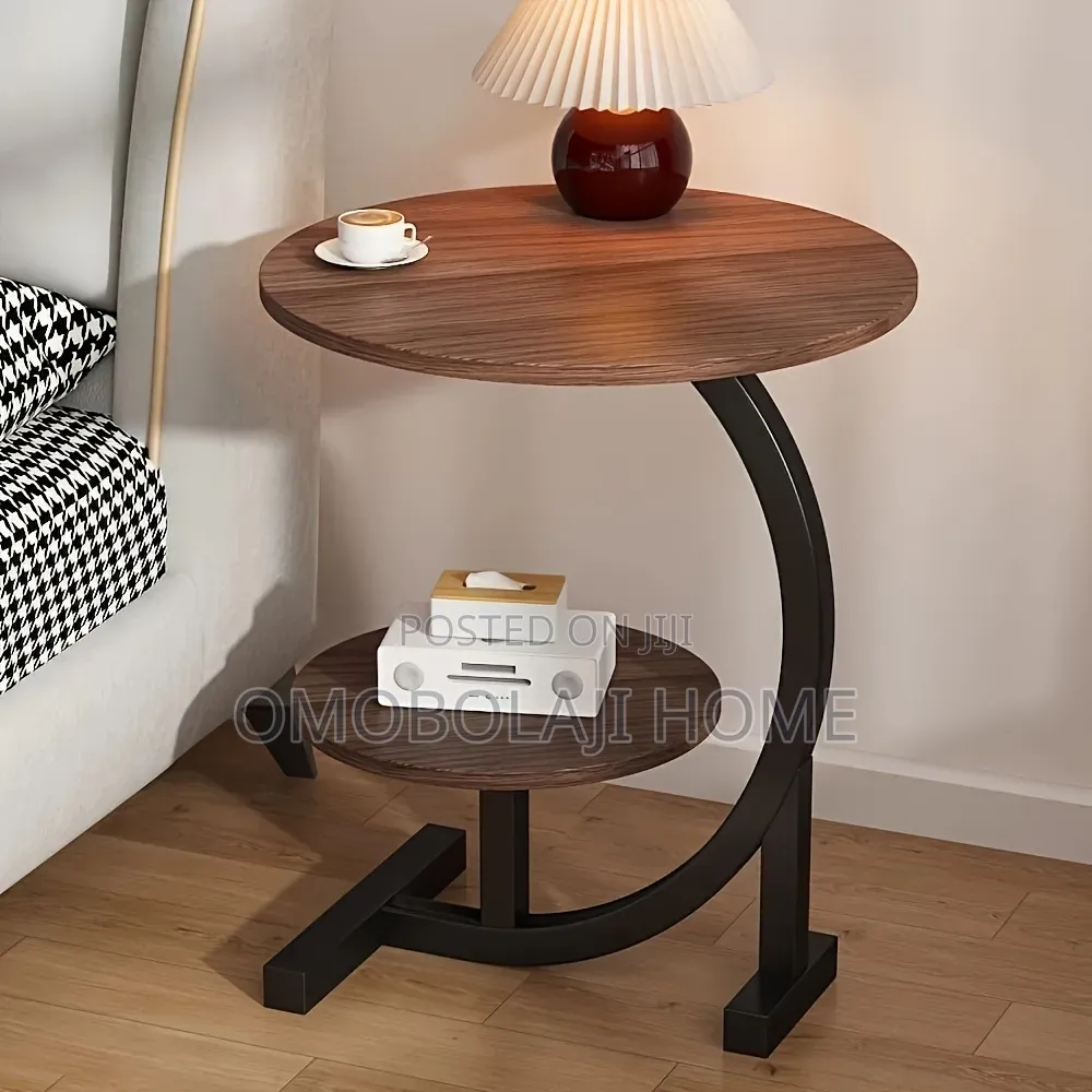 Modern 2-Tier C-Shaped Round Side Table & Compact Sofa End Desk