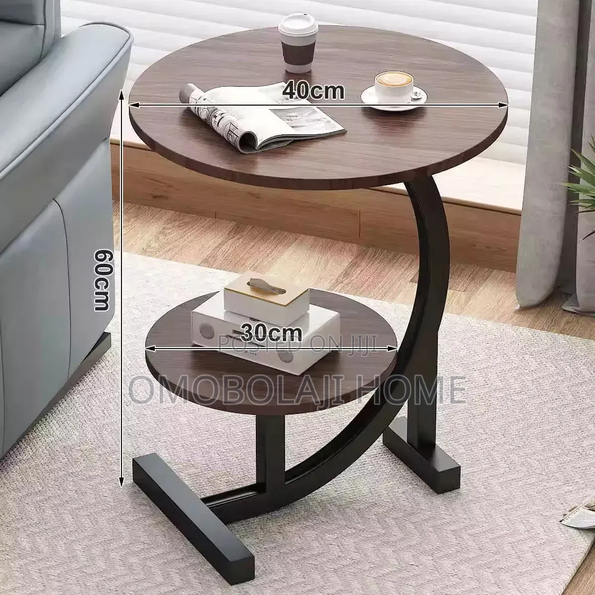 Modern 2-Tier C-Shaped Round Side Table & Compact Sofa End Desk