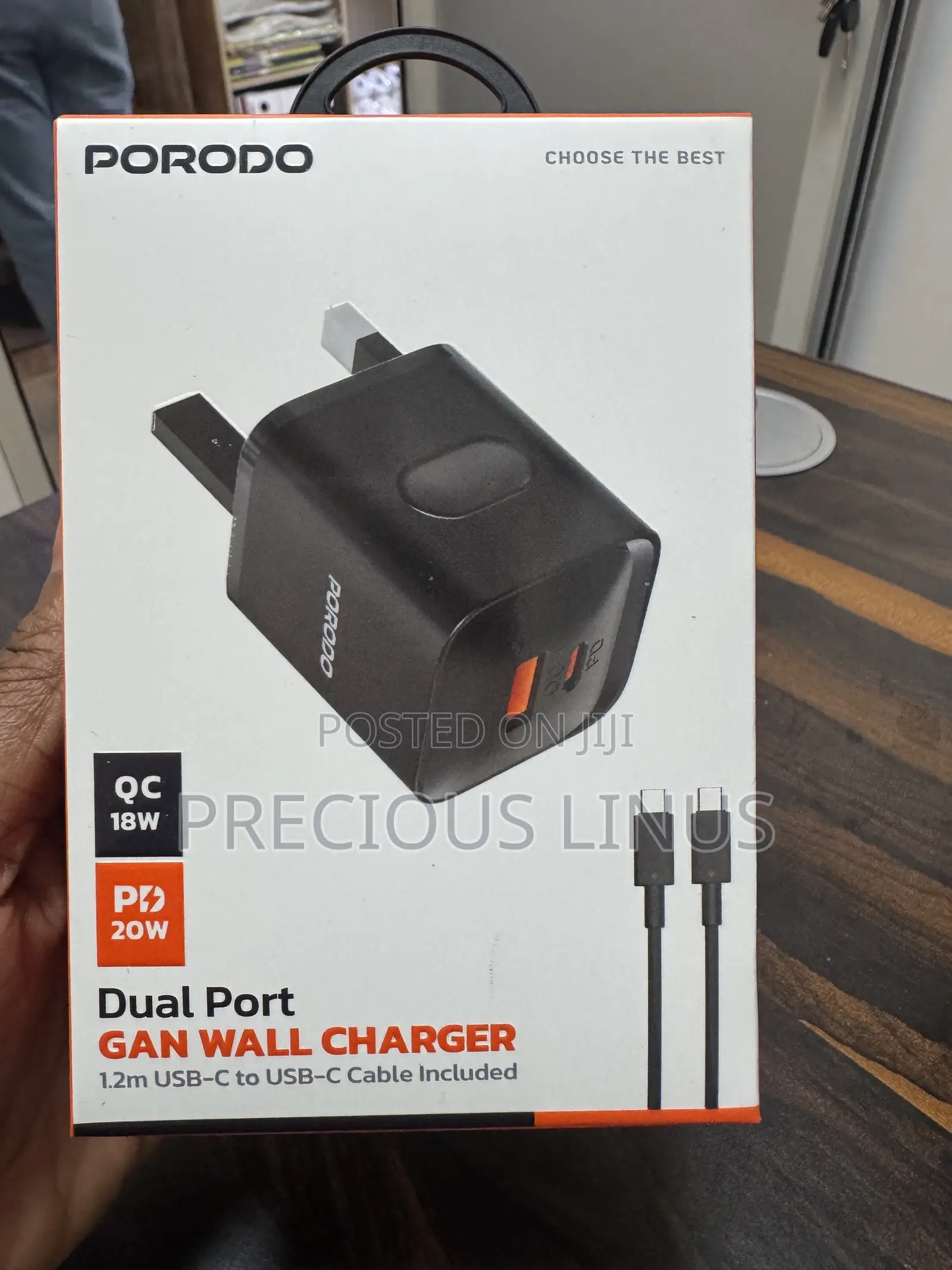 Porodo Dual Port Charger With Type to Type C Cord