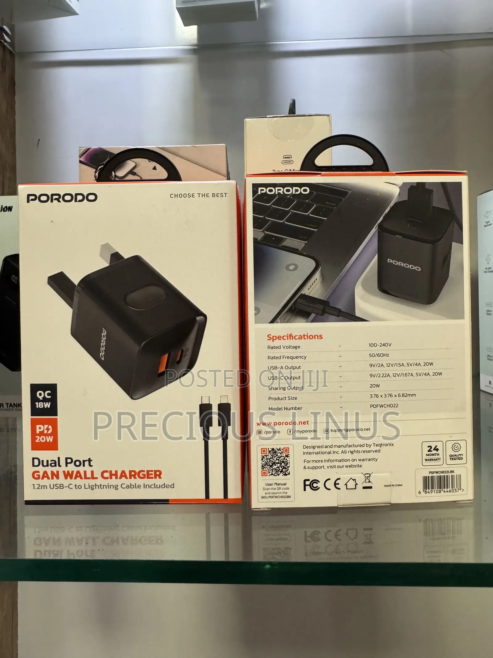 Porodo Dual Port Charger With Type to Type C Cord