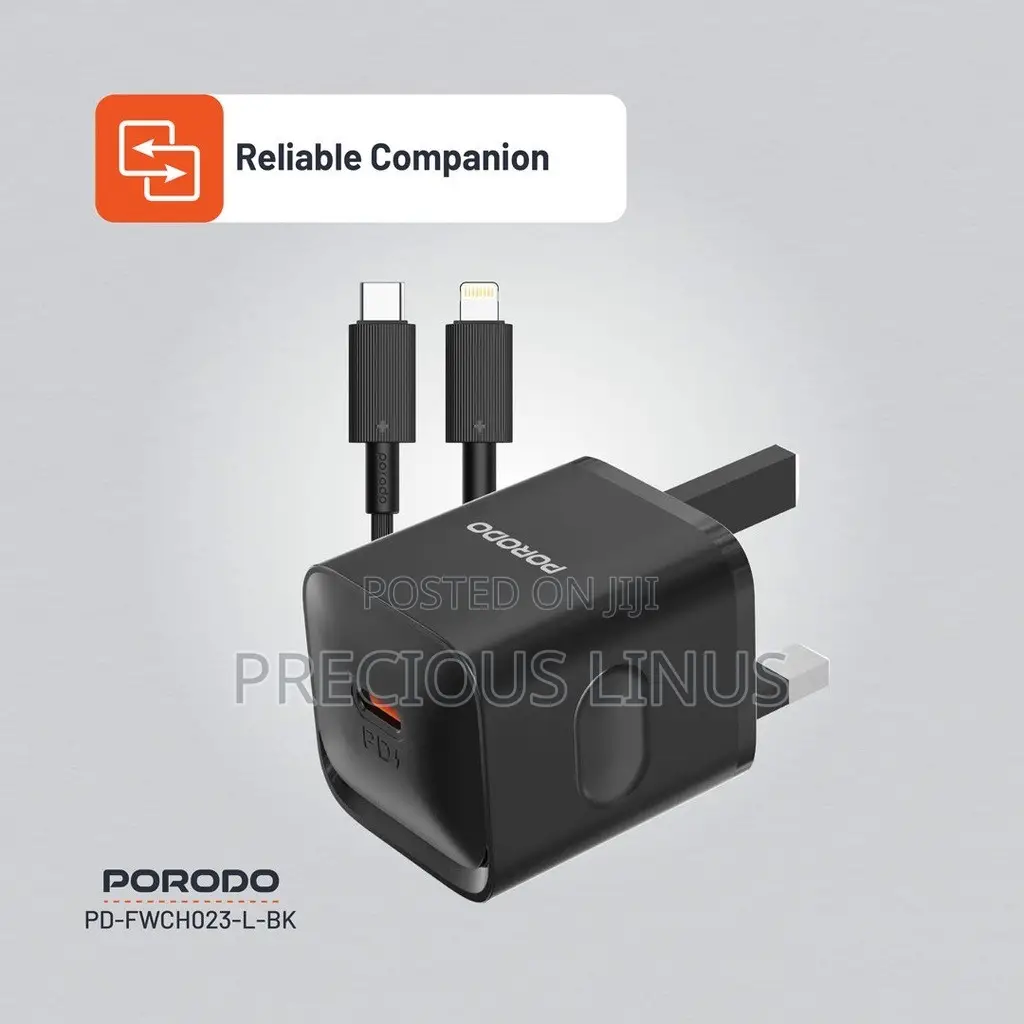 Porodo Fast Dual Port Charger With Type C to Lightning Cord