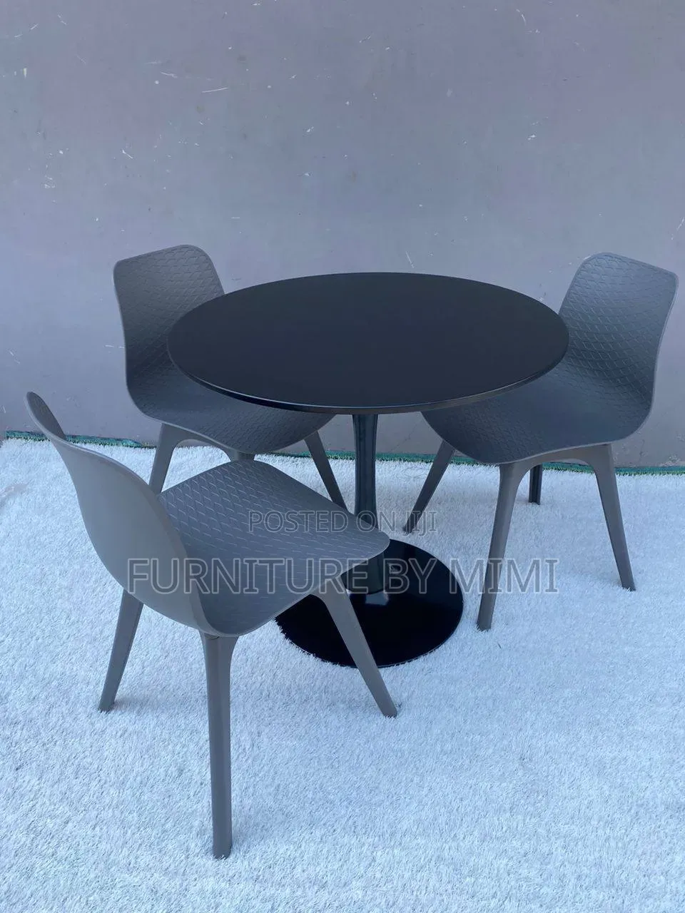 Modern 3-Seater Restaurant Set – Black Tulip Table & Textured Chairs