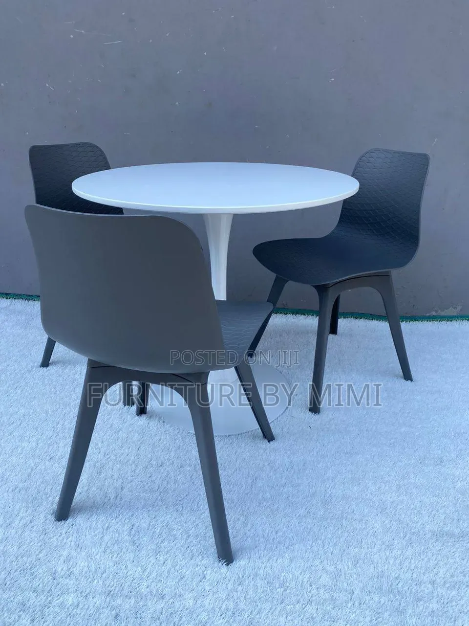 Modern 3-Seater Restaurant Set – Black Tulip Table & Textured Chairs