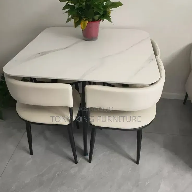 A Modern 4-Seater White Marble-Effect Square Dining Set