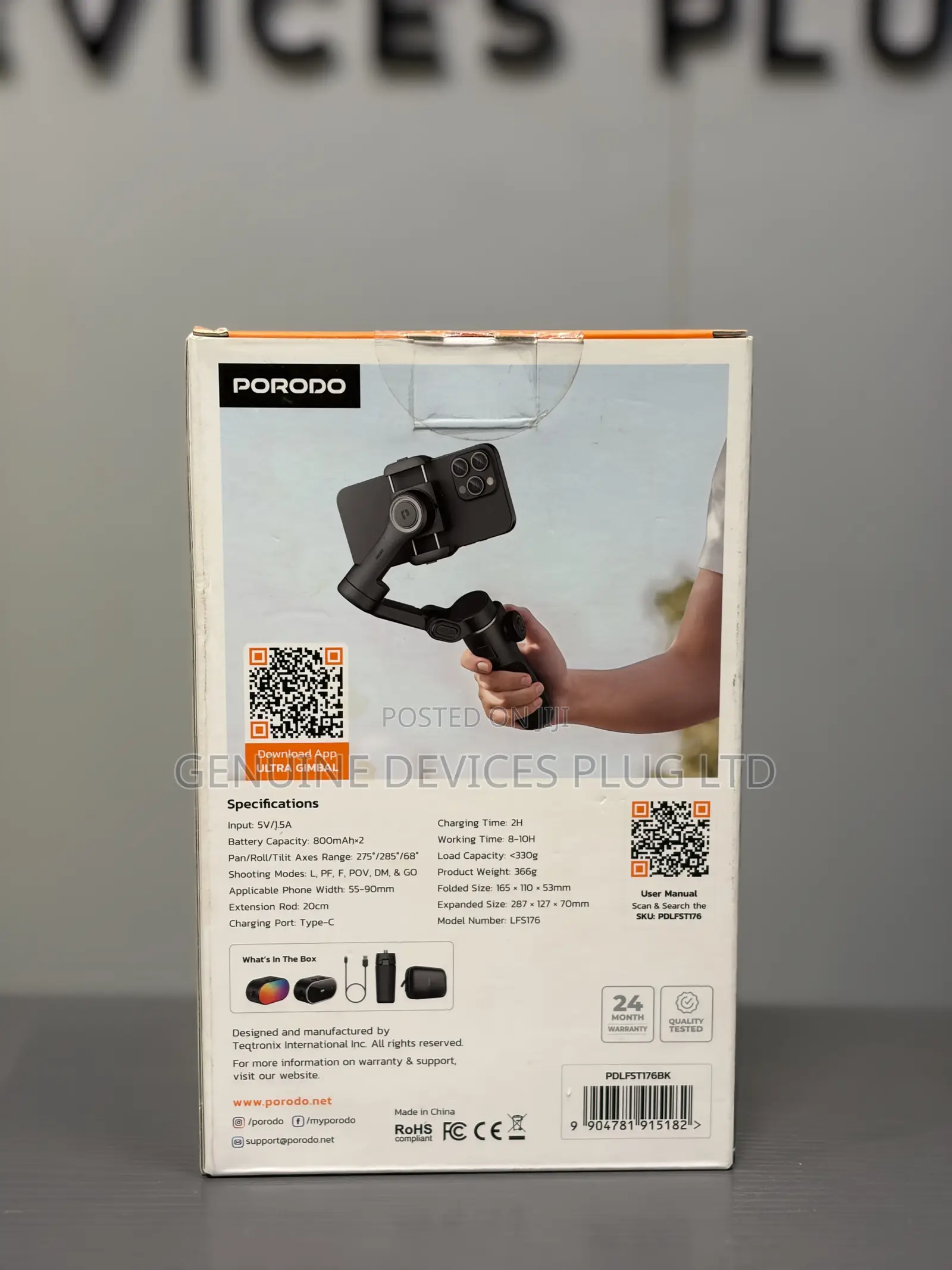 Porodo VELOCAM 3-Axis Gimbal Stabilizer for iPhone & Android