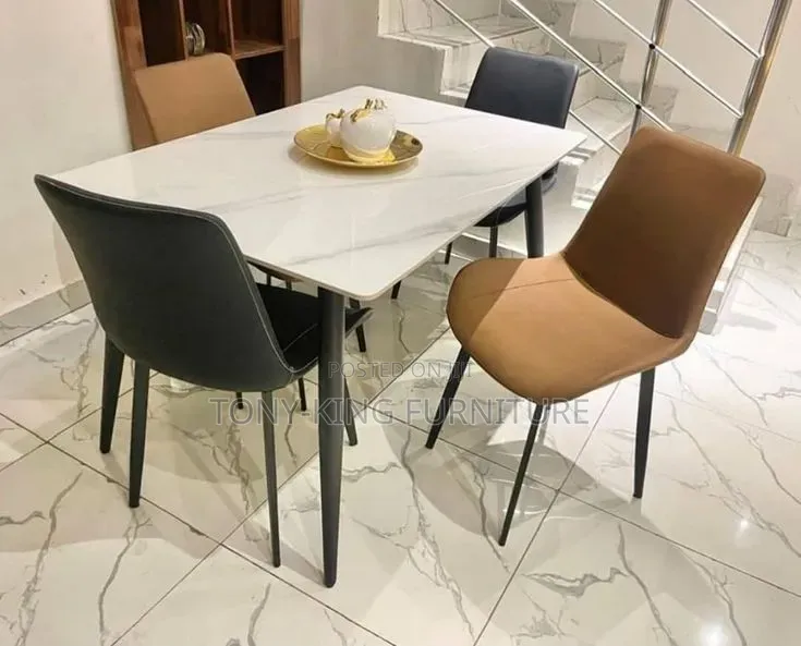 Modern 6-Seater Marble-Top Dining Set  White Faux-Marble Rectangular
