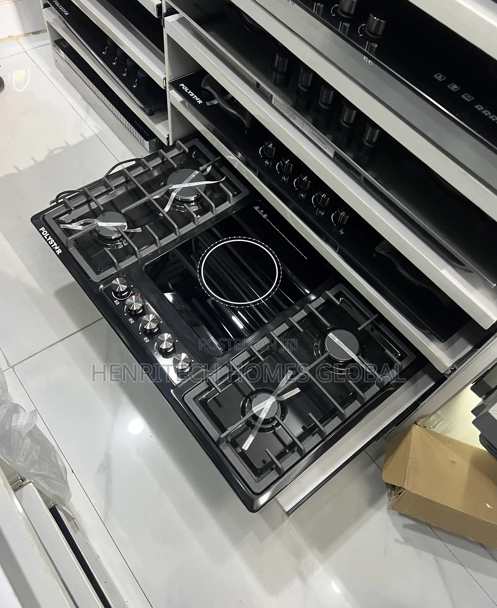 High Quality 90cm Polystar 4+1 Stainless Black Gas Cook
