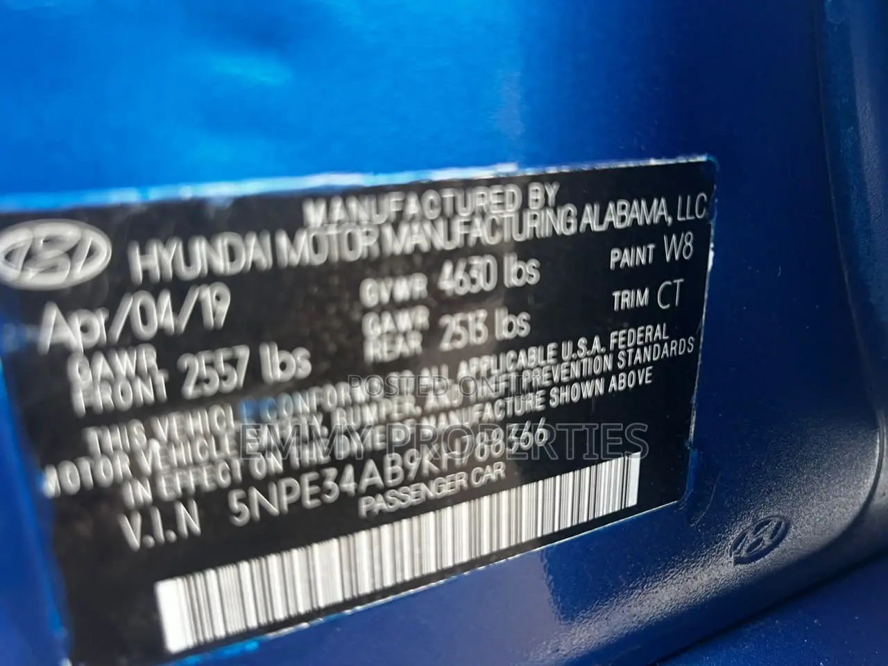 Hyundai Sonata Limited 2.0T 2019 Blue