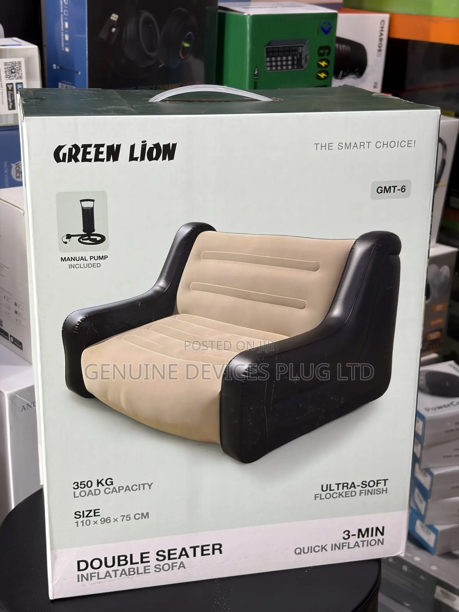 Green Lion Inflatable Sofa GMT-6 - Double Seater, Black