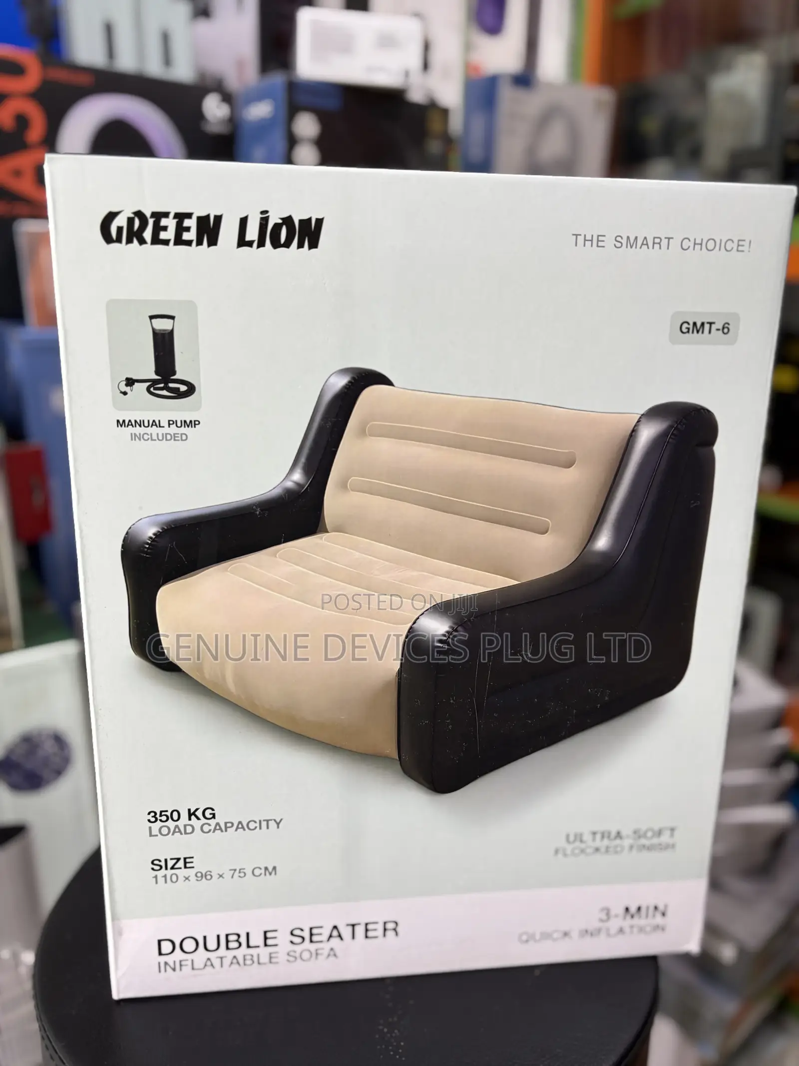 Green Lion Inflatable Sofa GMT-6 - Double Seater, Black