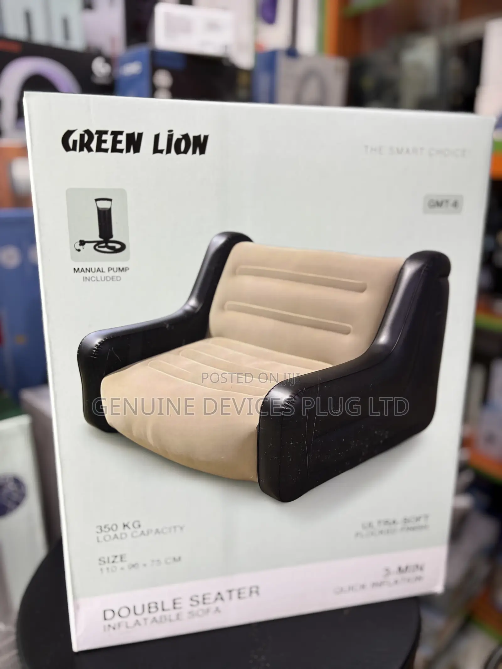 Green Lion Inflatable Sofa GMT-6 - Double Seater, Black