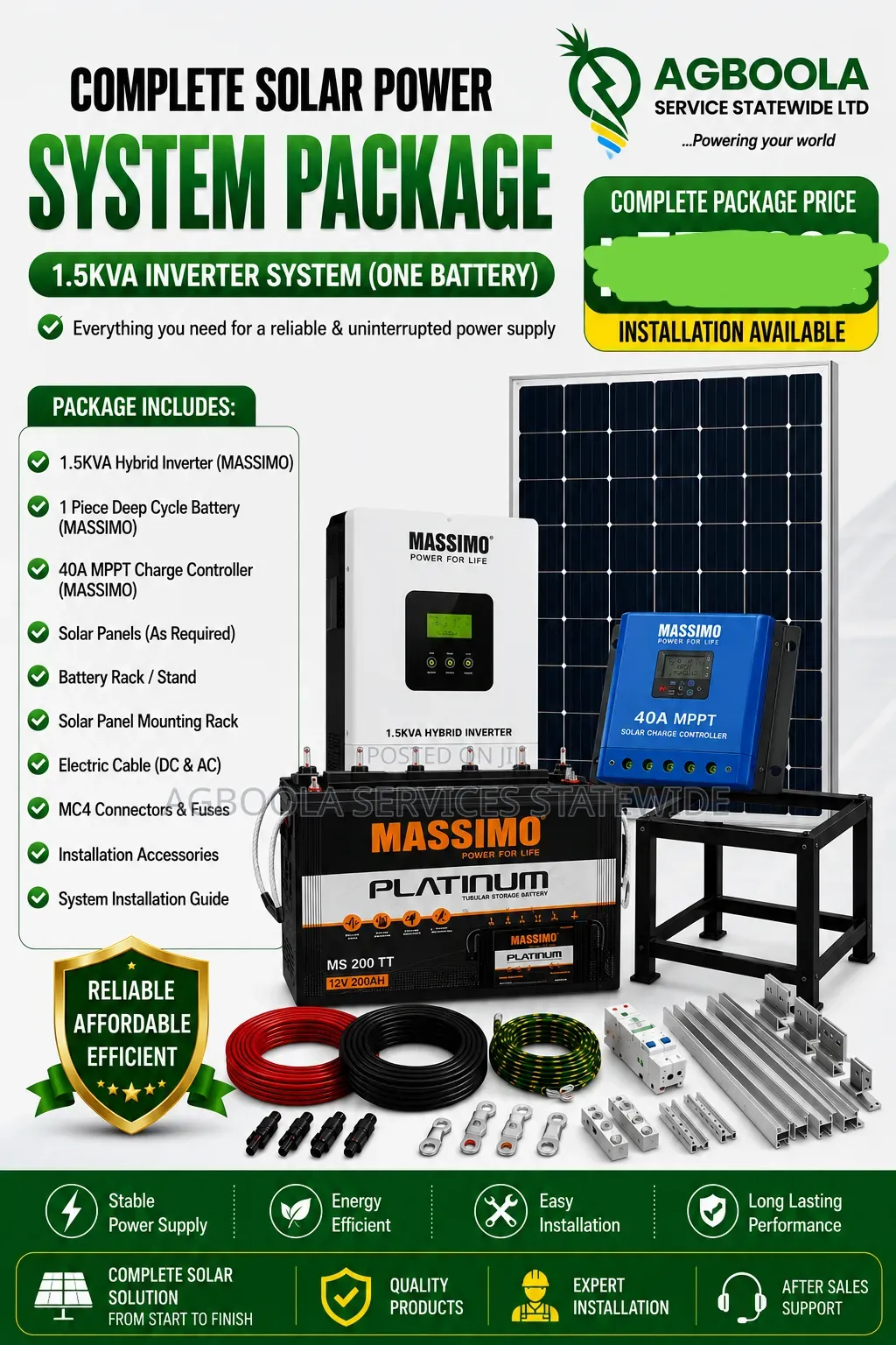 1.5KVA Inverter Solar System + 1 Battery Massimo