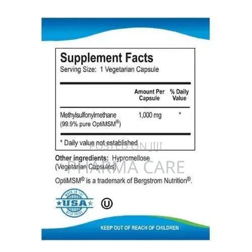 MSM Vegetarian 120 Capsules 1000 Mg- 99.99% Pure Organic Sulfur