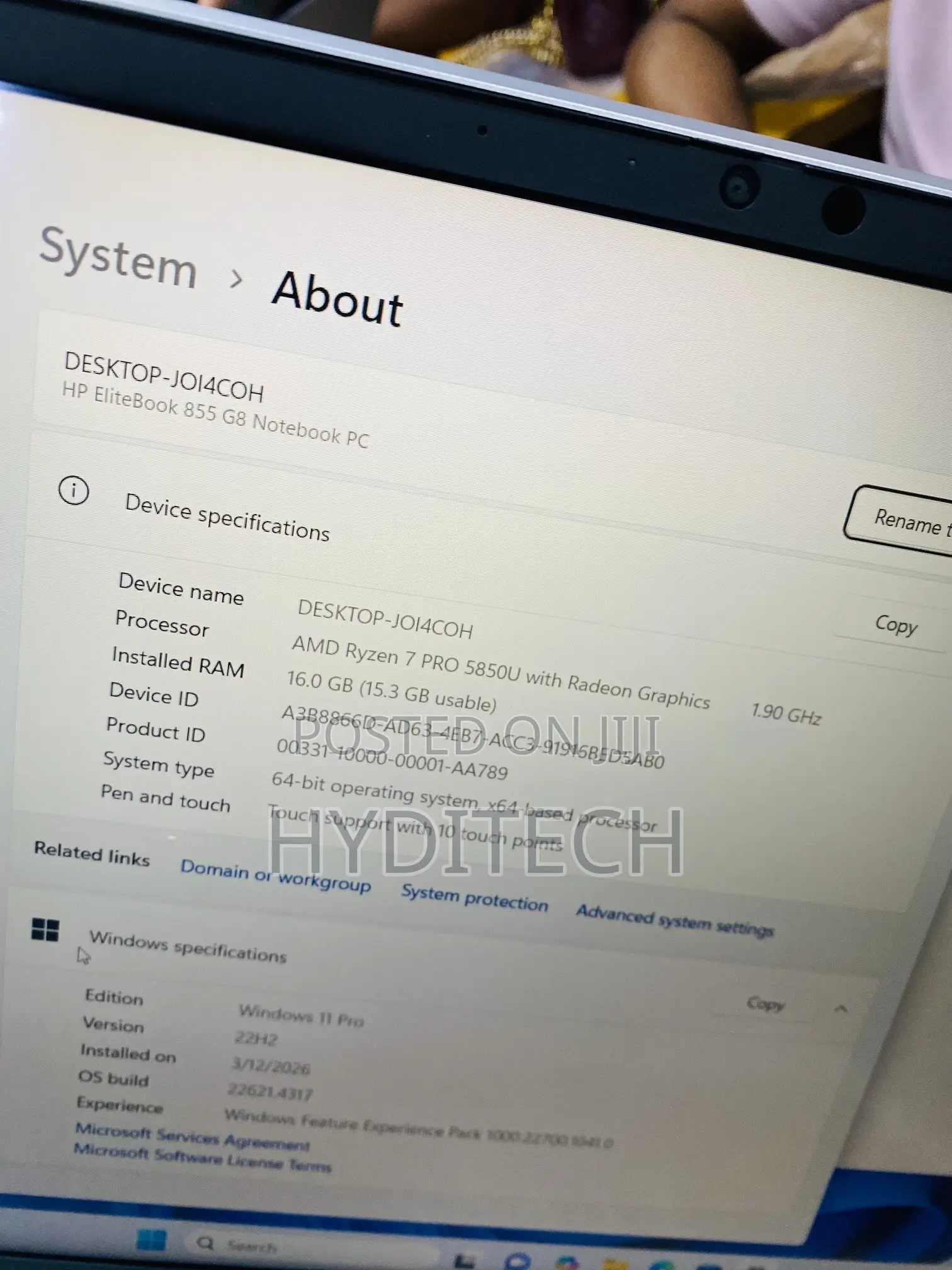 Laptop HP EliteBook 855 G8 16GB AMD Ryzen 7 SSD 512GB