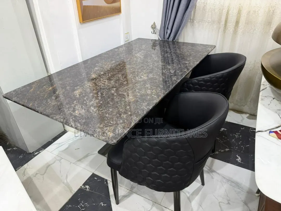 Classic Marble Dining Table With 6-Leather Chairs