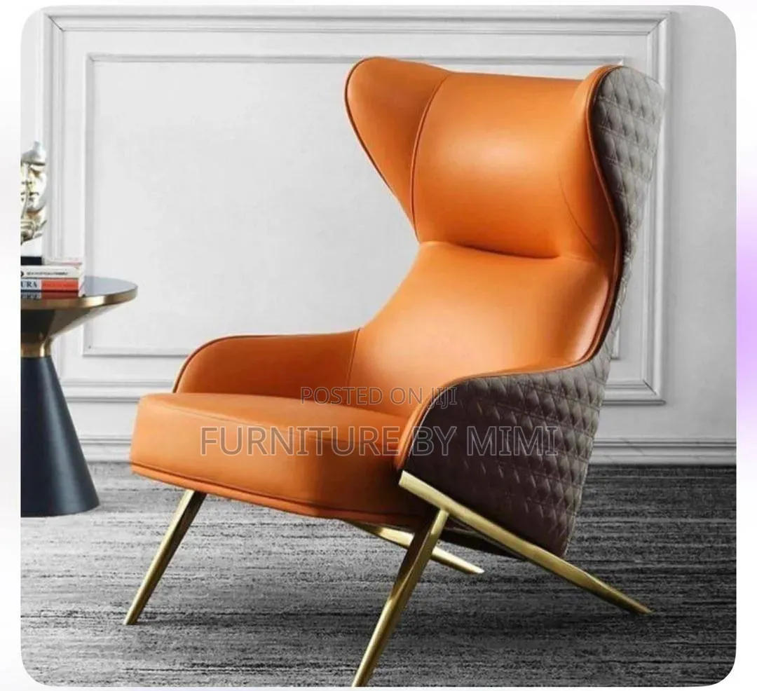 Luxury Nordic Wingback Lounge Accent Chair – Vibrant Orange & Gold