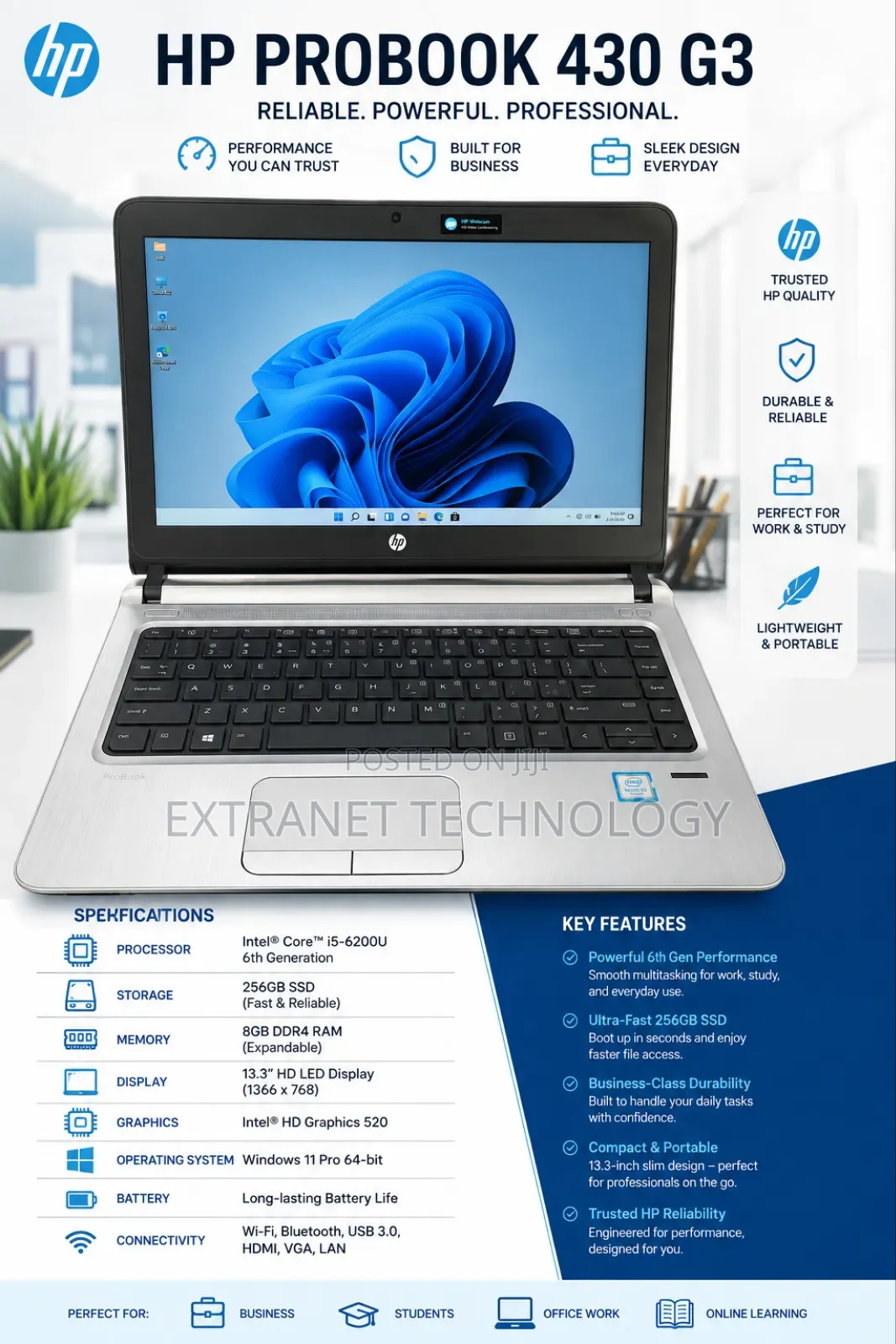 Laptop HP ProBook 430 G3 8GB Intel Core i7 SSD 256GB