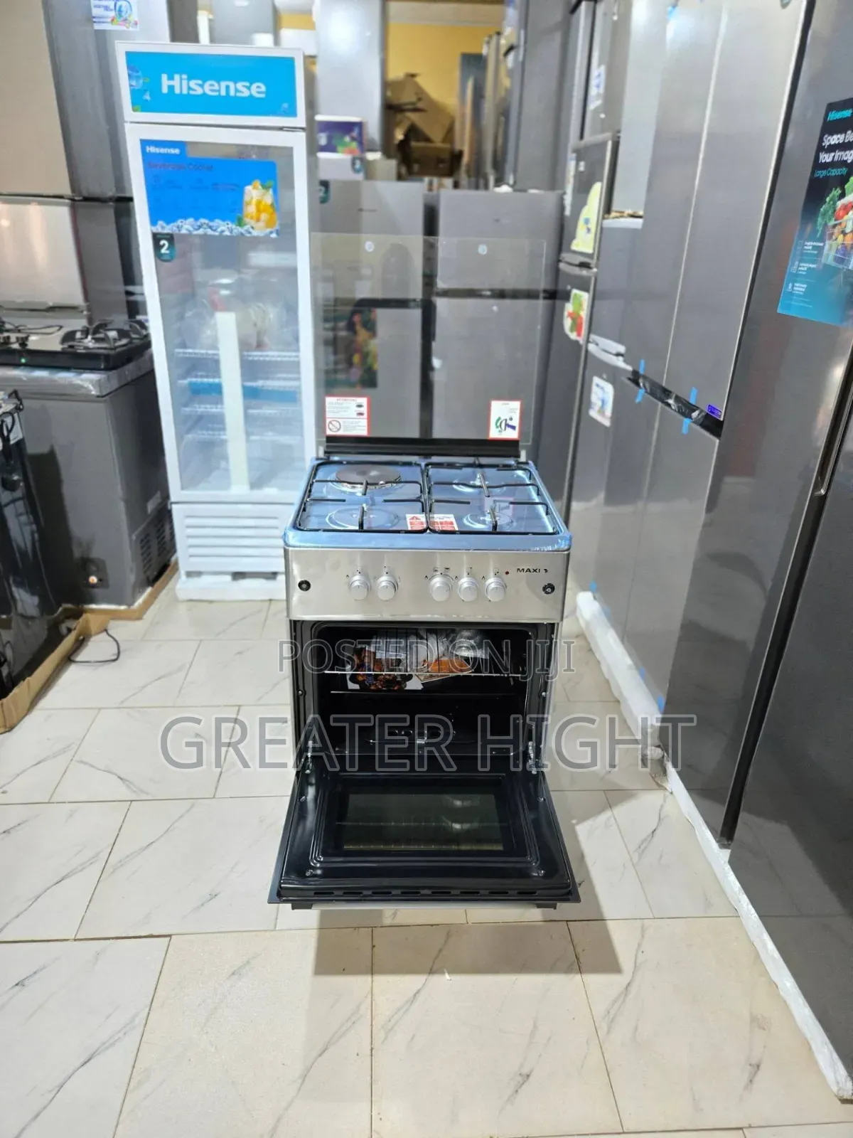 Maxi Gas Cooker 
60by60
3 Gas Burner 
1 Electric Cooker 
Oven
Grill