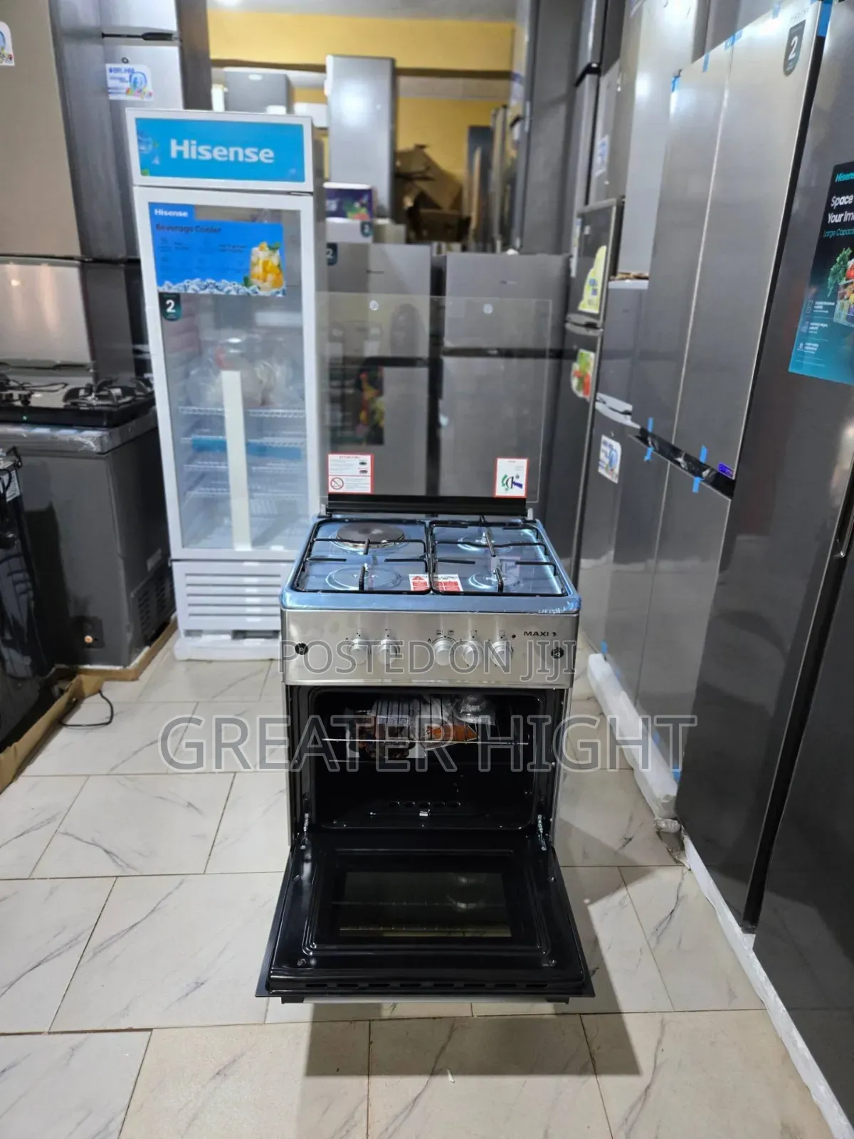 Maxi Gas Cooker 
60by60
3 Gas Burner 
1 Electric Cooker 
Oven
Grill