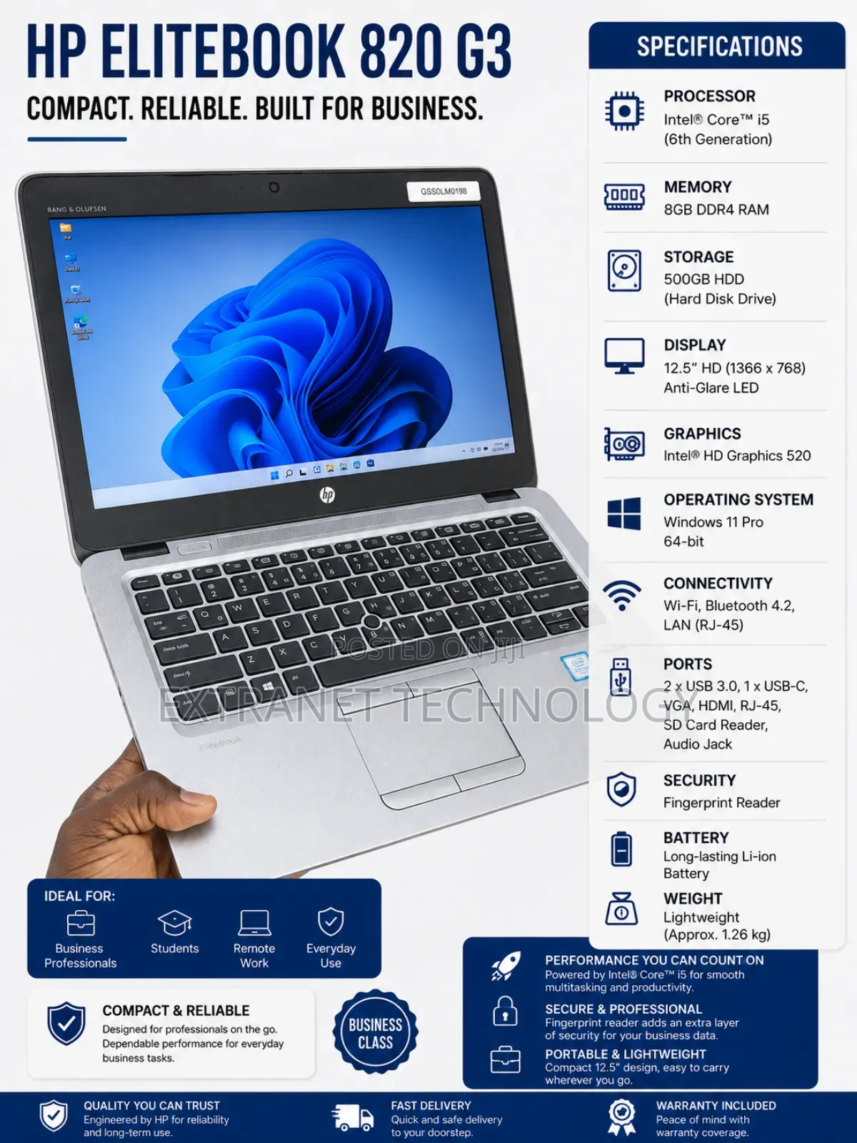 Laptop HP EliteBook 820 G3 8GB Intel Core i5 HDD 500GB