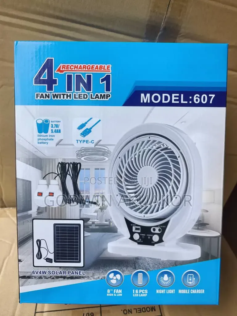 Rechargeable Solar Fan With Two Bulbs