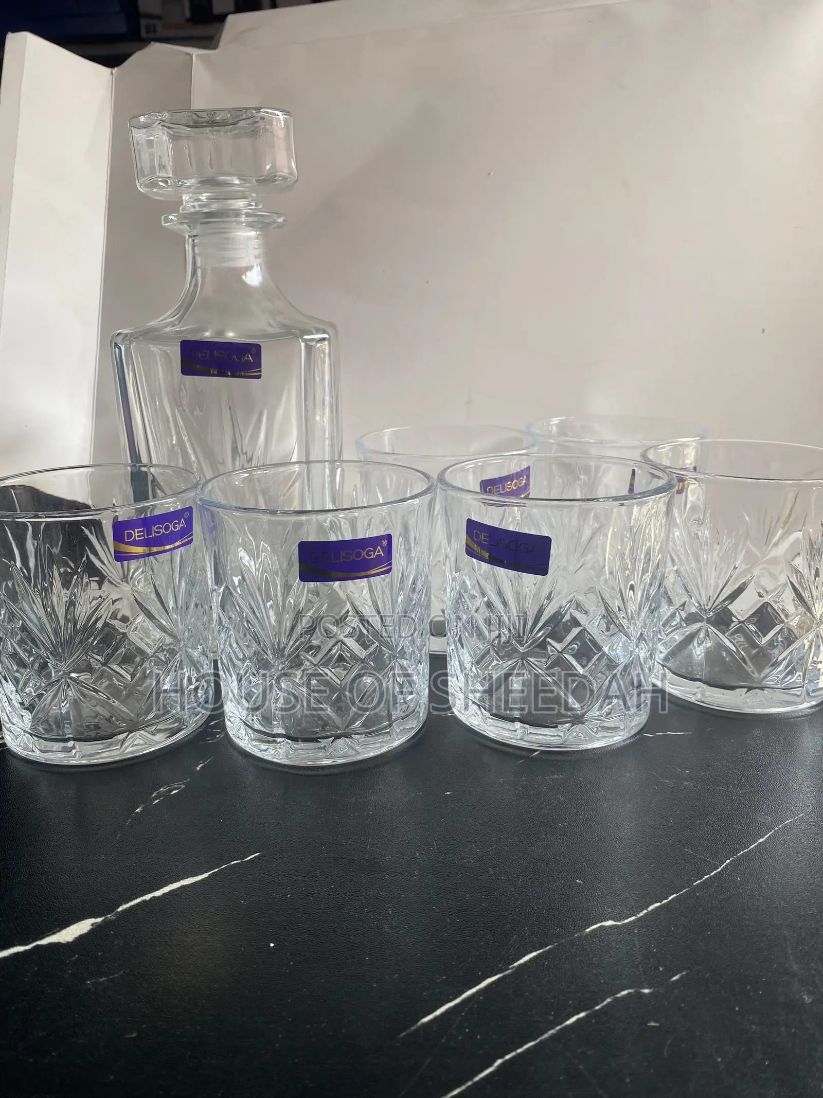 7-Piece Crystal-Cut Whiskey Decanter and Tumbler Set