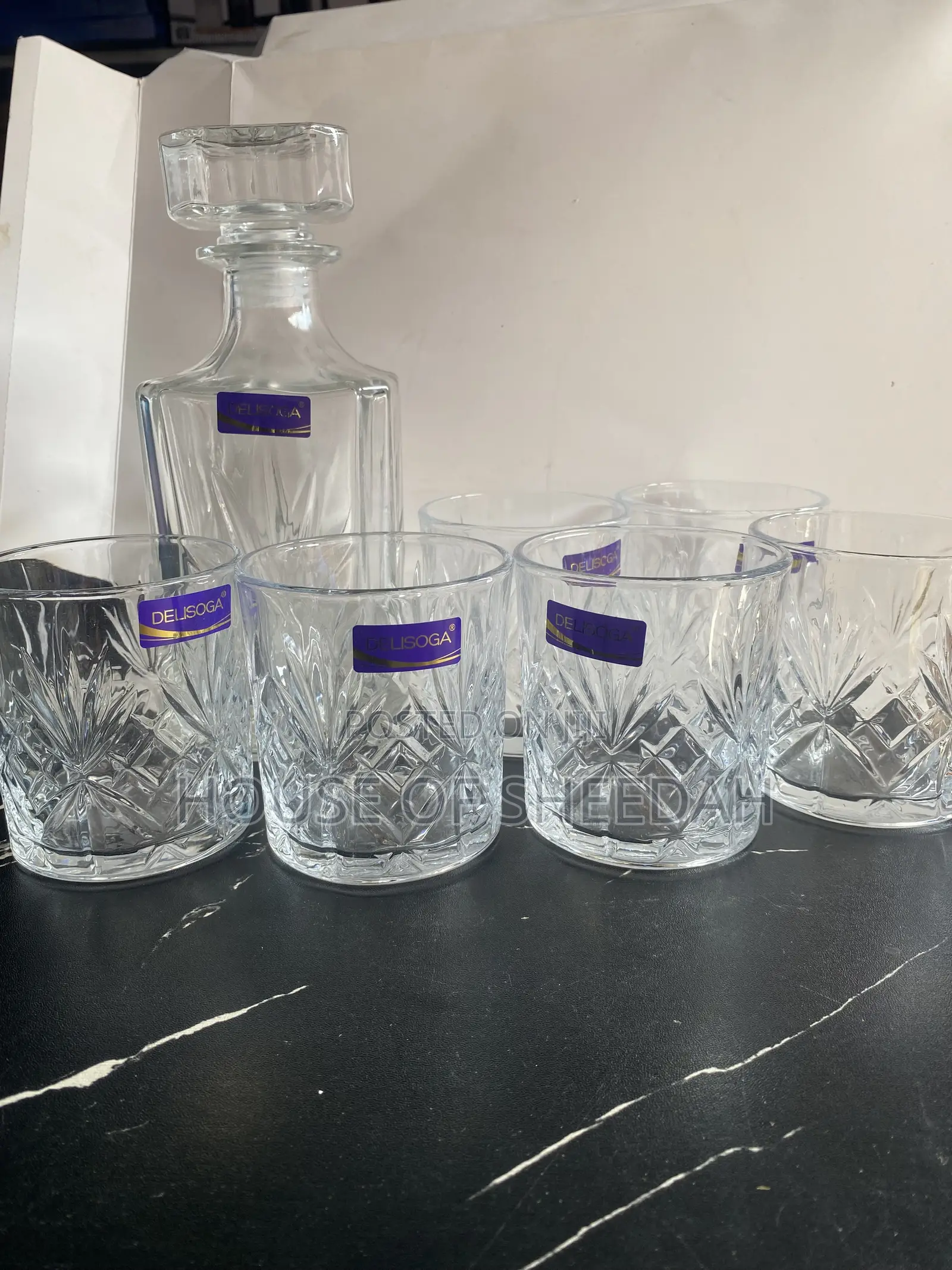 7-Piece Crystal-Cut Whiskey Decanter and Tumbler Set