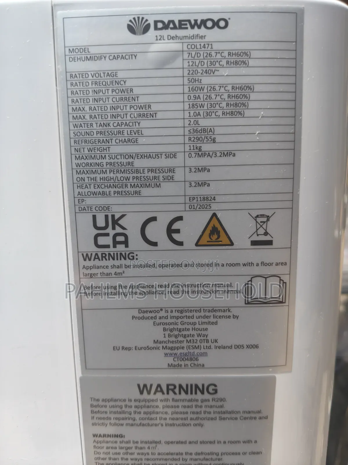 Daewoo 12liters Dehumidifier