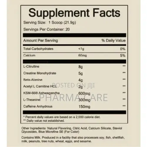 Pre-Workout 438g Creatine- Pure L-Citrulline- KSM-66 Ashwagandha-
