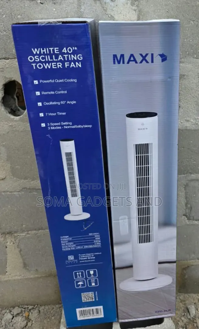 Maxi Tower Fan 40inches 40watts Oscillating White Color